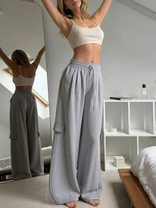 Lasy Women's Knitted Wide Leg Pants, Versatile Comfortable Sports Casual Pants, Perfect Choice For Daily Commute. - Grey - View 6