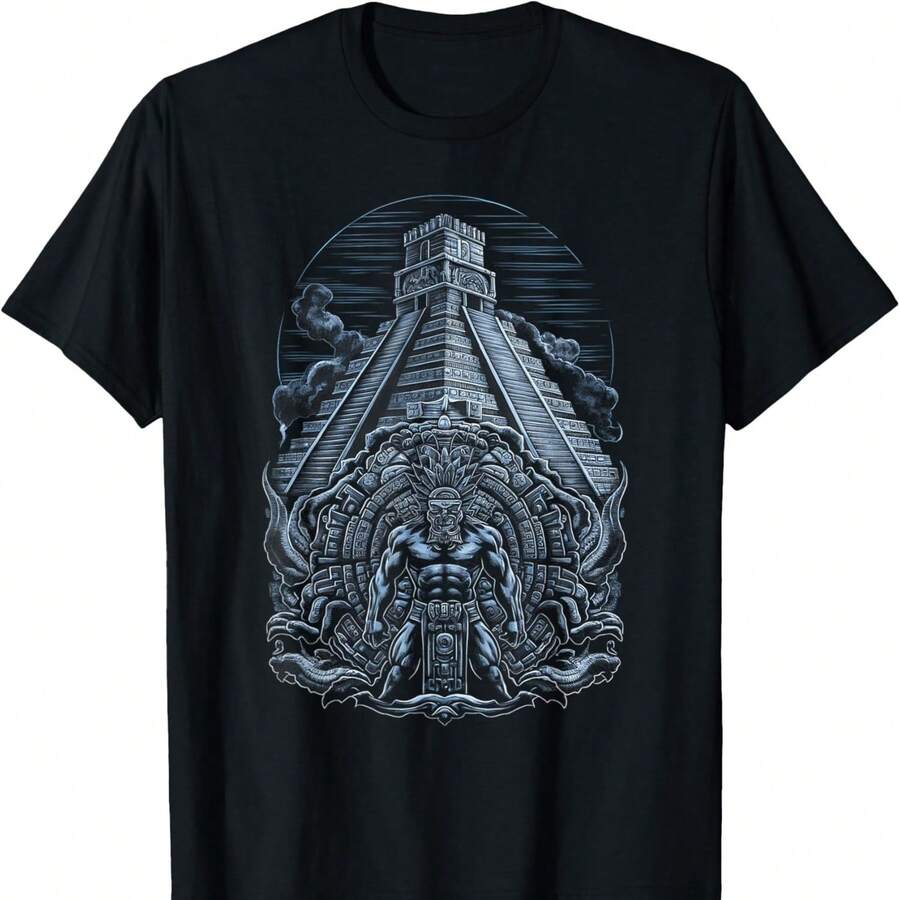 Antigua pirámide azteca de piedra solar y arte del guerrero mítico T1S1Hirt - Negro - Ver 1