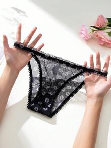 Aesletic 1pc Women's Panties, Sexy Lace Mesh, Soft Comfortable Breathable Triangle Panties, Suitable As Valentine's Day Gift - Black - View 8