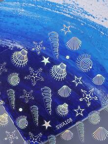 夏季海洋 3D 貝殼美甲貼紙 2 片裝 全息銀金色線條 螺殼海星 浮雕自黏式美甲貼片 海灘海洋主題 DIY 美甲裝飾配件 - 彩色 - 查看 5