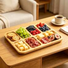 Tábua de Frios de Bambu com Tampa e Alça, Bandeja de Queijos Portátil, Perfeita para Acampamentos e Festas com Buffet Frio - Cor natural - Visão 2