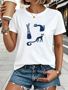 T-shirts pour femmesT-shirt décontracté à manches courtes pour femmes - T-shirt en coton doux et respirant - Haut basique de tous les jours pour l'été - Chemise légère à coupe ample - Blanc - Voir 1