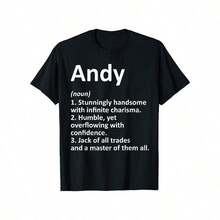 ANDY Definition Camiseta con Nombre Personalizado, Idea Divertida de Regalo de Cumpleaños, Camiseta con Estampado Gráfico de 180g, Camiseta Casual de Manga Corta para Hombre - Para Uso Casua - Negro - Ver 1
