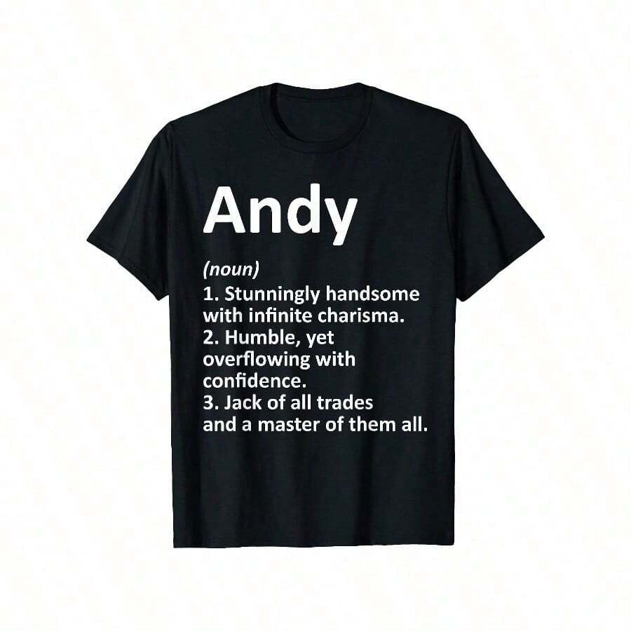 ANDY Definition Camiseta con Nombre Personalizado, Idea Divertida de Regalo de Cumpleaños, Camiseta con Estampado Gráfico de 180g, Camiseta Casual de Manga Corta para Hombre - Para Uso Casua - Negro - Ver 1