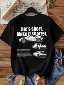 Playera holgada de tejido suave, adecuada para uso diario, paseos en carretera, eventos de coches deportivos y planes de fin de semana con amigos. - Negro - Ver 1