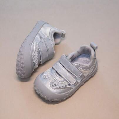 Toddler Versatile Mesh Shoes, Thick Anti-Collision Toe Cap, Soft Sole, Durable, Breathable Casual White Sneakers For Boys And Girls