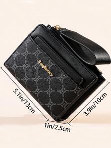 Vintage Litchi Textured Minimalist Women's Wallet, Premium Elegant Bifold Card Holder With Multiple Card Slots, Zipper Short Coin Purse With Letter Design - Black - View 5