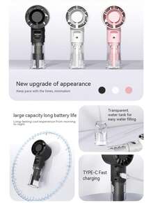 Portable Spray Small Fan - USB Charging Handheld Fan, 4-Speed Regulation+Spray Function, Suitable For Travel, Camping, Outdoor, Home, Office, Makeup, Commuting And Other, Scenarios Holiday Essential ,Fan For Summer,Fans Hand Fan,800mAh - Multicolor - View 4