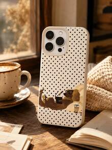 Polka Dot Dog Illustration Phone Case, Cartoon Dog Wearing Glasses And Holding A Book, Blending Vintage Artistic And Cute Lifestyle Aesthetics. Compatible With IPhone 17/16/15/14/13 Pro Max And More Models, Full-Coverage Shockproof Soft Silicone Material, Thickened Edge Cushioning, High-Definition Printed Backplate, Wear-Resistant And Scratch-Resistant. - Multicolor - View 2