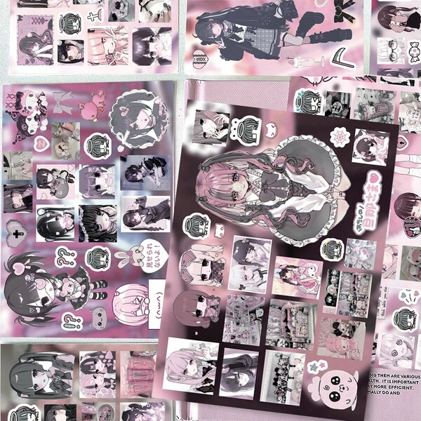 8pcs Cute Girl Purple Theme Die-Cut Stickers, Sweet & Cool Aesthetic Planner Scrapbooking Material, Waterproof Decals
