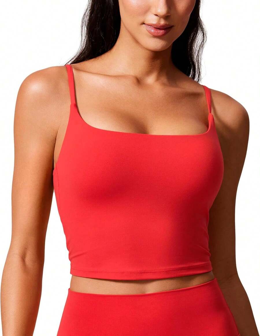 CRZ YOGA Butterlift Sujetador Deportivo de Cuello Redondo para Mujer - Tirantes Ajustables en La Espalda - Rojo Profundo - Ver 1