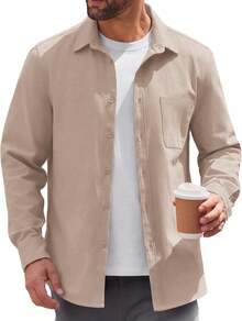 - Chaqueta ligera con botones para hombre, chaqueta casual de algodón - Beige - Ver 19