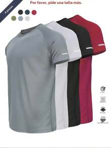 Camiseta deportiva reflectante, transpirable y de secado rápido, manga corta y cuello redondo, camiseta atlética ligera para hombre, ideal para actividades al aire libre, ropa de gimnasio y entrenamiento, top de gimnasio, ropa para exteriores - gris-verde-azul - Ver 8