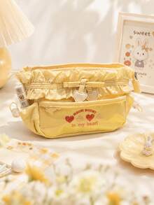 1pc Fashionable Embroidered Heart Pattern Pencil Case (Pencil Case Only), Large Capacity Multi-Compartment Storage, Durable Fabric, Suitable For Daily Storage, Practical And Versatile, Back To School Season,Back To School Season - Heart-shaped Pencil Case - View 1