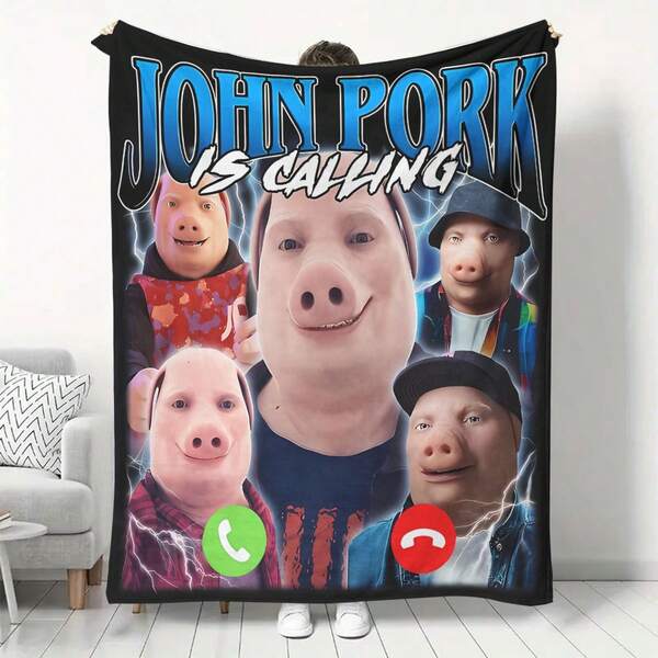 1PC 1pc John Pork Is Calling Funny Meme Theme Flannel Blanket, Printed With "John Pork Is Calling" Text, Suitable For Sofa, Bed, Living Room, Travel, Office, Shawl Blanket, Nap Blanket, Air Conditioning Blanket, Bed Sheet Blanket, Camping Blanket, Ideal Gift, Daily Gift, Halloween, Thanksgiving, Christmas Decoration, Perfect Gift For Friends And Family