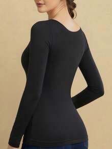 Black Thermal Underwear Women's Invisible Seamless Autumn And Winter Ultra-thin Bottoming Shirt New Long Sleeve - Black - View 2