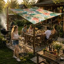 1pc Green Leaf Floral Pattern Sun Shade Canopy, Pastoral Style, Colorful, Large Size, UV Protection, Sturdy & Durable, Easy Installation, Suitable For Beach, Garden, Patio, Includes Rope - Multicolor - View 5