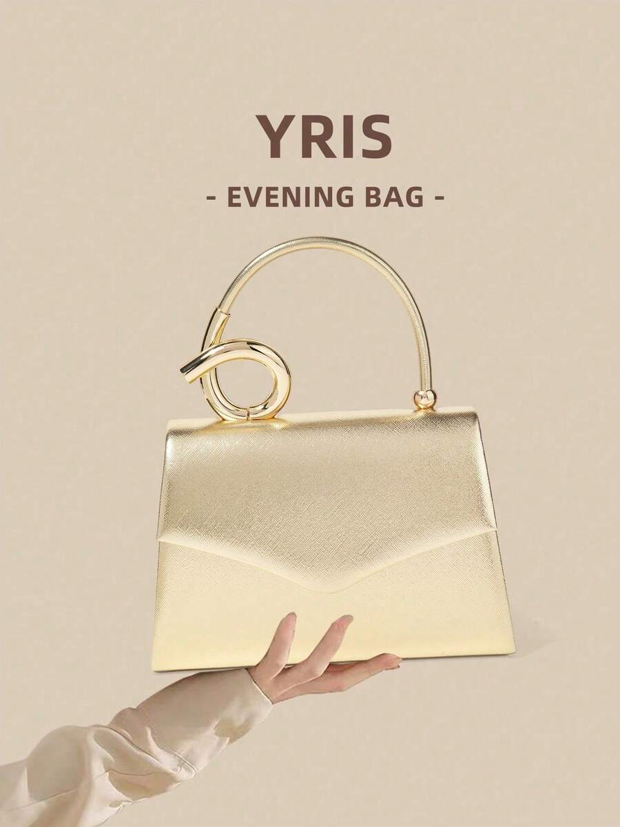 1 Piece White PU Material Flap Clutch Bag With Luxury Metal Decoration, Showing Fashion And Elegance, Suitable For Holding, Carrying, Wearing On The Shoulder Or Crossbody, P - 棕色 - 查看 1