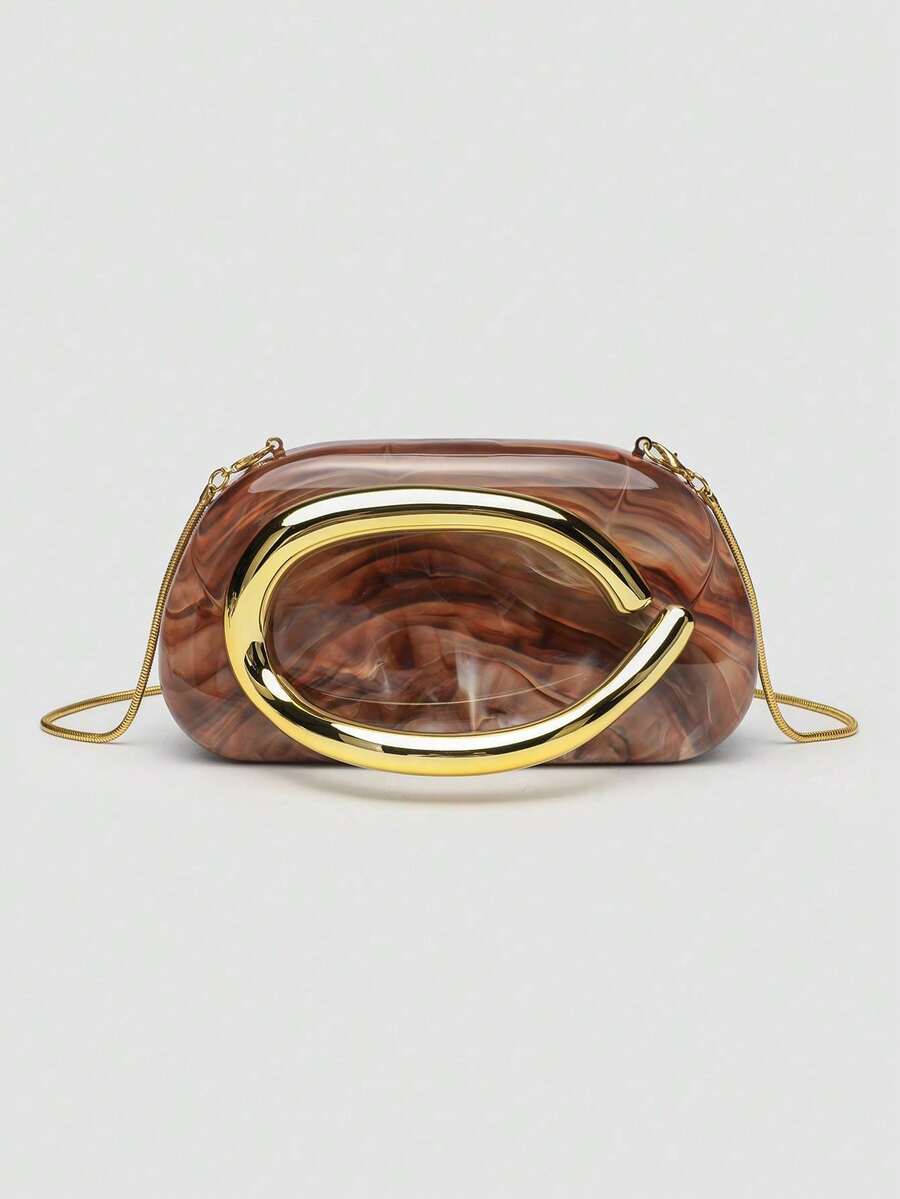 1 Piece Acrylic Clutch Bag, For Valentine's Day, Comfortable And Fashionable, Elegant Handbag, Personalized Gift Option, 2025 Accessory, Fashion Style Suitable For - 棕色 - 查看 1