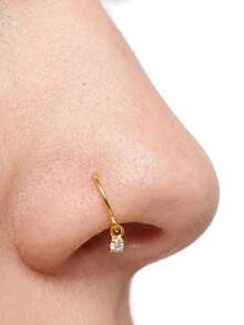 1pc Nose Ring Fashion D-Shape Punk Non Piercing Nose Clip 925 Sterling Silver Cubic Zirconia Dangling Jewelry - Gold - View 2