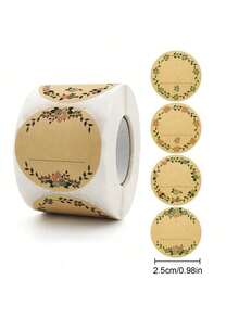 15/1000pcs Kraft Paper Stickers, Round Floral Pattern Stickers, Jar Labels, Food Storage Labels, Kitchen Labels, Gift Bag Seal Stickers, Back To School Supplies - View 2