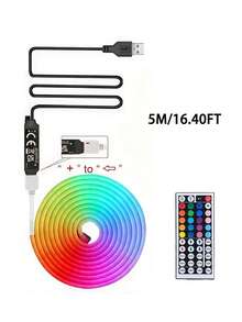 RGB 霓虹燈條 LED 燈條 矽膠繩燈 USB 供電可彎曲燈條，配備 44 鍵遙控器，適用於遊戲室派對、牆面、天花板、居家房間、花園、聖誕節、派對、電視/電腦背光裝飾、家居裝飾、節日裝飾、派對裝飾、生日裝飾、萬聖節裝飾 - 彩色光 - 查看 15