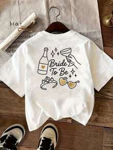 Camiseta de novia con estampado para mujer| Camiseta casual de corte holgado, color champán con diseños de novia y corazón - Camisa blanca lavable a máquina - Tela de elasticidad media, adec - Blanco - Ver 1
