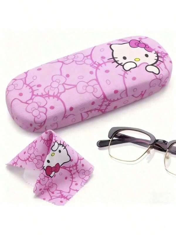1pc/2pcs Glasses Case, Glasses Cleaning Cloth, Fashion Glasses Storage Box + Glasses Cleaning Cloth, Glasses Case, Glasses Frame, Unisex Glasses Accessories, Cute Design, Portable Glasses Storage Box, PU Material, Pressure Resistant