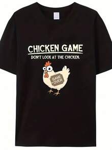 Summer New Fun Cartoon Chicken Pattern Printed T-Shirt For Men, Comfortable And Fit - 白色 - 查看 6