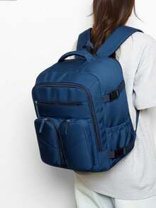 Mochila casual de mujer con bloques de color de nailon con múltiples bolsillos, adecuada para la escuela, viajes, trabajo (Mochila de regreso a la escuela) - Azul - Ver 4