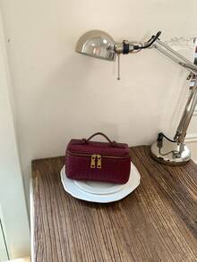Woven Texture Fashion Box Bag 2026 Spring/Summer New Shoulder Handbag Crossbody Lunch Box Bag, PU Material - Burgundy - View 7