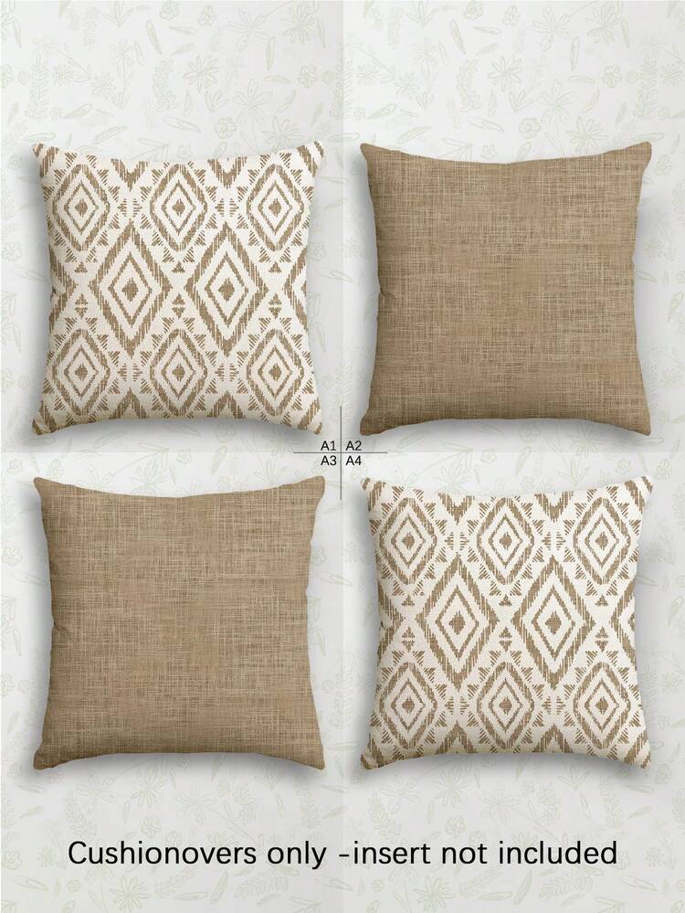 4pcs Modern Fashion Geometric Style Cushion Covers, Geometric Line Decorative Throw Pillow Covers, Hidden Zipper Closure, Machine Washable, Minimalist Fashion Line Pattern, Suitable For Home Decor, Sofa Living Room Bedroom Cushion Covers, Car Outdoor Cushion Covers Decoration, No Pillow Insert - Beige - View 12