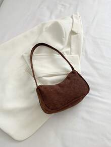 Minimalist Light Gray Corduroy Hobo Underarm Bag, Single Handle Handbag For Women, Soft Accessory For Casual And Office Look - Rose Gold - View 1