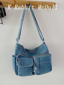 New Chic Casual Shoulder Bag Made Of Soft, Multi-Layered Denim With Multiple Pockets, Versatile, Suitable For Work, Shopping And Travel. - Ginger - View 1
