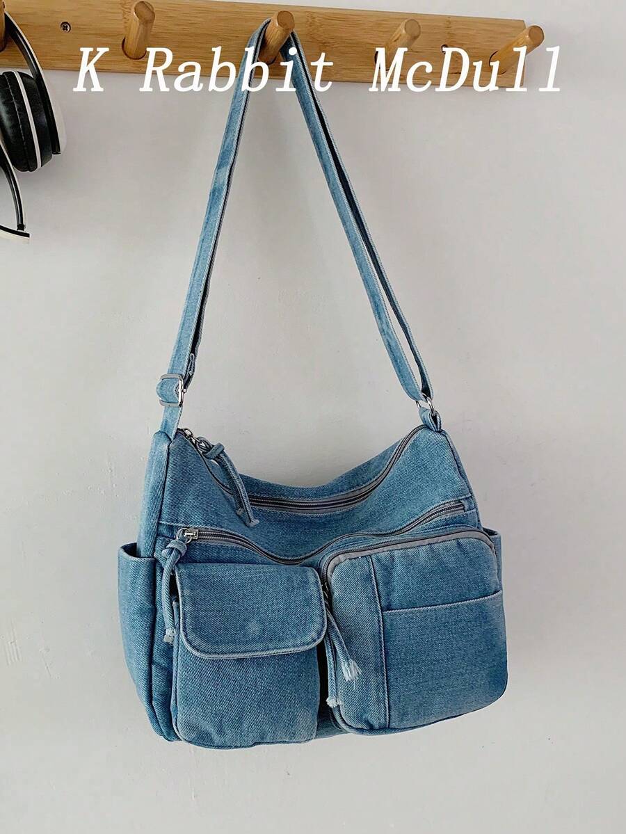 New Chic Casual Shoulder Bag Made Of Soft, Multi-Layered Denim With Multiple Pockets, Versatile, Suitable For Work, Shopping And Travel. - Ginger - View 1