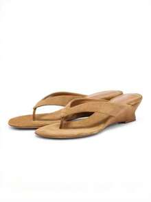 Summer New Wedge Heel Thong Sandals, 8cm High Heel Commuter Versatile Women's Outdoor Wear - Khaki - View 6