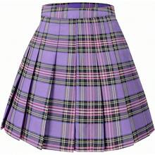 Hoerev - Falda Corta Plisada de Cintura Alta para Mujer y niña - Morado - Ver 27