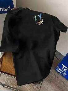 Trendy Street Style Printed T-Shirt with Gradient Color Cool Bear Pattern and Creative Graffiti Design, Perfect for Daily Wear to Showcase Personality - Negro - Ver 2
