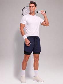 Men's Boyfriend Casual Shorts, Built-In Liner, Black Lightweight Athletic Shorts, Suitable For Gym And Outdoor - Navy Blue - View 2