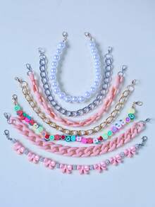 7pcs Fashionable Acrylic Bow Pearl Aluminum Chain Soft Clay Fruit Beaded Bag Charm, Hat Chain (Hat Not Included, Random Soft Clay Color & Shape) - Multicolor - View 26