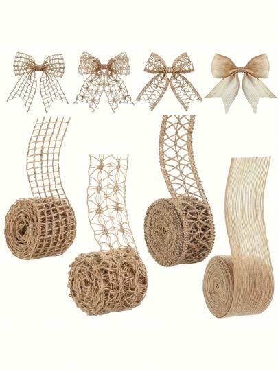 4 Rulo 2m Doğal Keten Şerit - Keten Dantel Süsleme, Vintage Stil Hediye Paketleme Şeridi ve Fiyonkları, DIY El Sanatları, Düğün ve Parti Dekorasyonu ve Ev Hediye Paketleme İçin Uygun