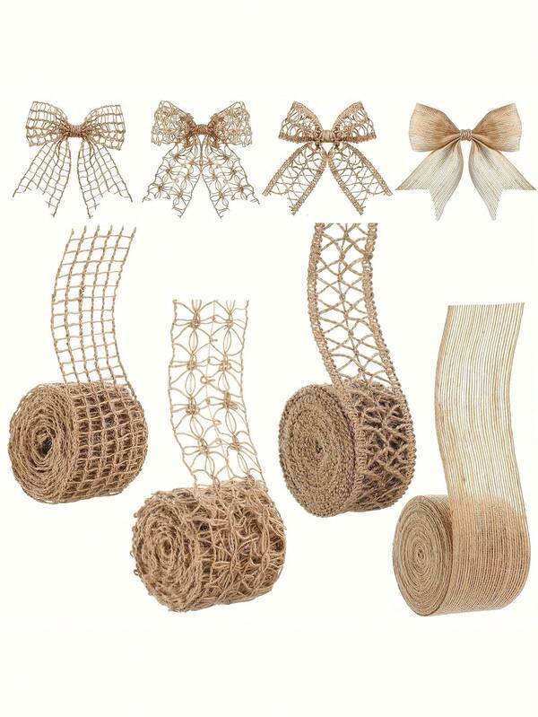 4 Rolls 2m Natural Linen Ribbon - Linen Lace Trim, Vintage Style Gift Wrapping Ribbon And Bows, Suitable For DIY Crafts, Wedding And Party Decor, And Home Gift Wrapping