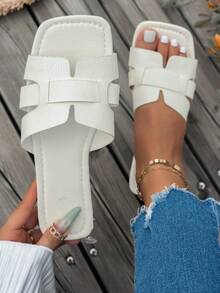Classic Women's Lightweight Comfortable Beach Sandals Square Toe Roman Style - White - View 1