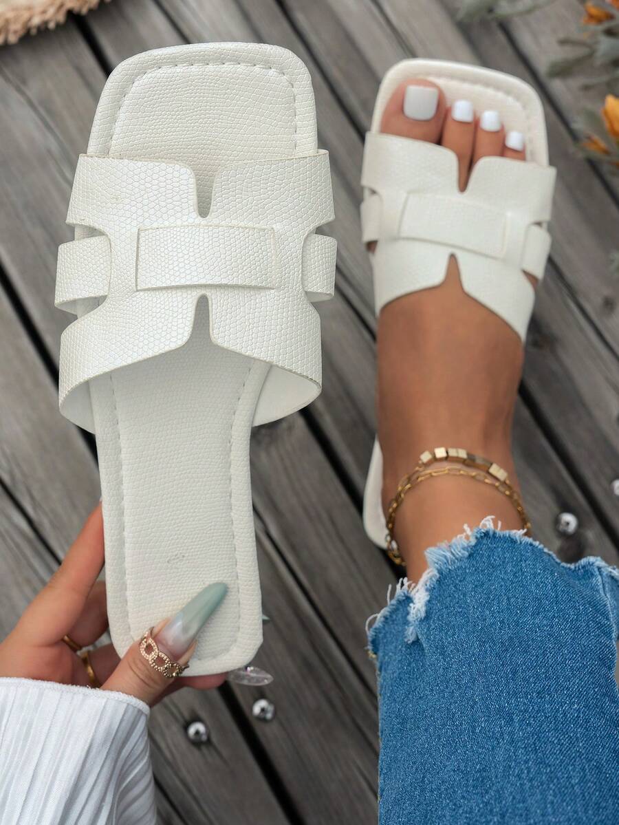 Classic Women's Lightweight Comfortable Beach Sandals Square Toe Roman Style - White - View 1
