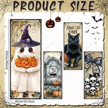 4pcs Halloween Vintage Hanging Flags Party Decoration, Vintage Theme Party Banner, Black Cat, Skeleton, Ghost Horror Decor, Outdoor Wall Art, Porch Sign Backdrop, Suitable For Haunted House Halloween Decoration, Halloween Party Supplies - A - View 2