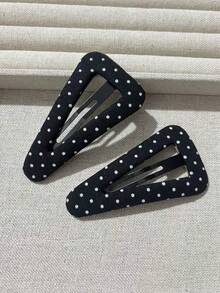 2件組韓式手工波點布料髮夾，瀏海夾，復古三角髮夾，適合女性與女孩，休閒配件，髮爪，髮夾，彈簧夾，髮飾，頭飾，髮夾，夏季，度假，旅行 - 彩色 - 查看 3
