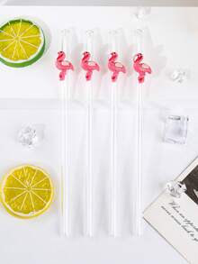 1/2/5/12PCS Romantic Pink Flamingo Glass Straw For Milk Tea, Juice And Smoothies. Perfect Decorative Accessory For Birthdays, Wedding Ceremonies And All Holiday Gift Selections. - View 4