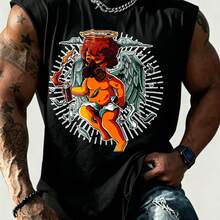 1pc Estilo Rock, Ángel con Máscara de Gas y Alas en Llamas, Camiseta Sin Mangas para Hombre, Diseño Gráfico Detallado y Corte Ajustado, Ideal para Streetwear y Noches Urbanas, Verano/Estilo - Negro - Ver 1