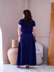 Lindo Conjunto Saia Blusa Sensorial Evangelica Elegante - Azul Marinho - Visão 3