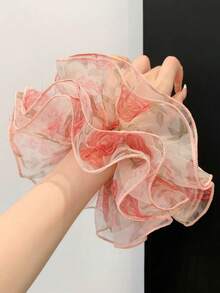 1pc Sweet Pink Mesh Rose Flower Large 4-Layer Scrunchie Hair Tie For Women, Bun And Low Ponytail - Multicolor - View 1